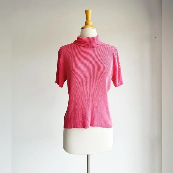 LORD & TAYLOR VINTAGE | 100% Silk Pink Ribbed Turtleneck | L - Picture 1 of 4